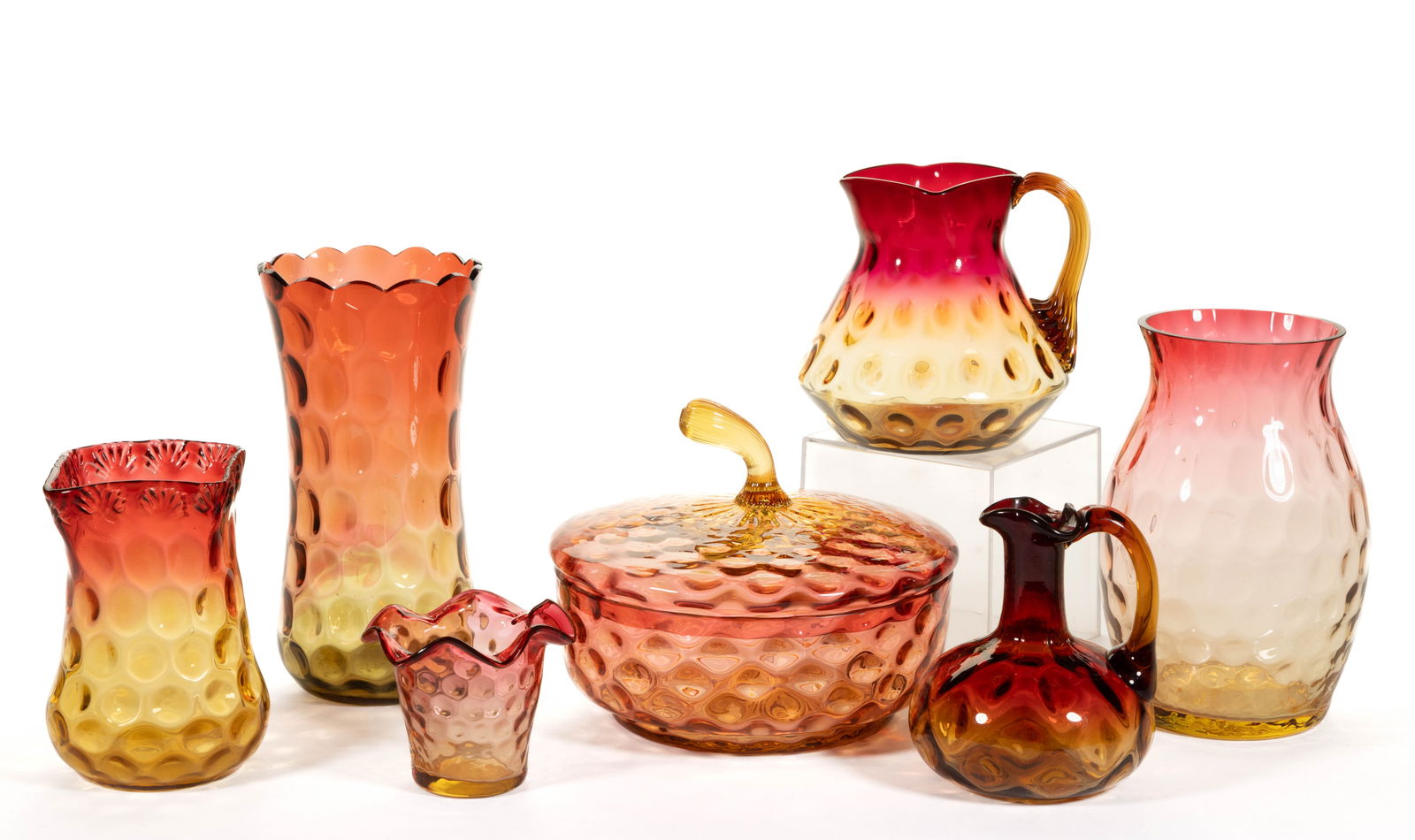 VICTORIAN AMBERINA SPOT-OPTIC ARTICLES, LOT OF SEVEN (1 of 1)