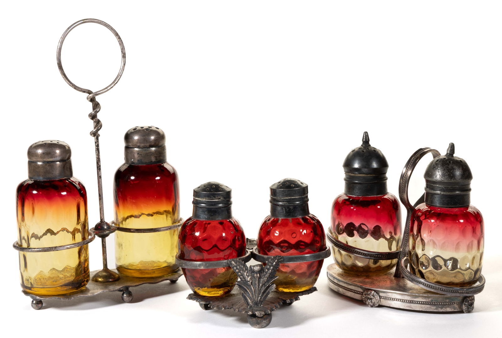 VICTORIAN AMBERINA OPTIC GLASS CONDIMENT ARTICLES, LOT OF THREE (1 of 1)