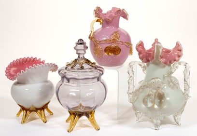ASSORTED VICTORIAN ART GLASS ARTICLES, LOT OF FOUR