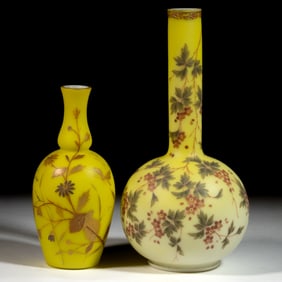 ASSORTED VICTORIAN GILT-DECORATED ART GLASS VASES, LOT OF TWO