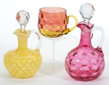VICTORIAN GLASS TABLE AND CONDIMENT ARTICLES, LOT OF THREE
