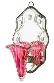 VICTORIAN CRANBERRY GLASS MIRRORED WALL POCKET