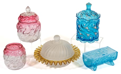 ASSORTED PRESSED TABLE ARTICLES, LOT OF FIVE
