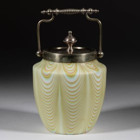ENGLISH NAILSEA BLOWN GLASS COVERED JAR