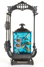 VICTORIAN SPOT-OPTIC AND ENAMEL-DECORATED GLASS PICKLE CASTER