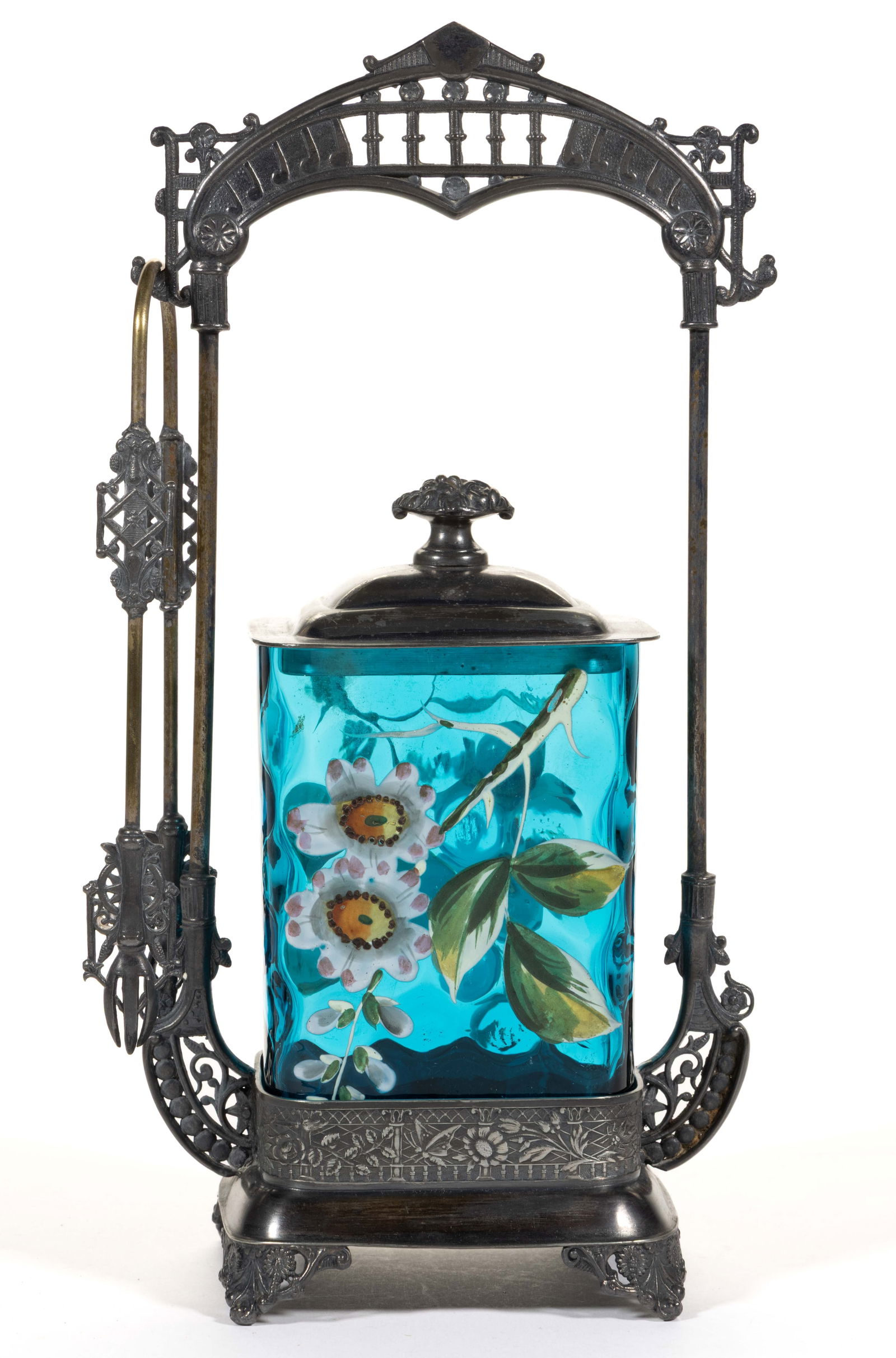 VICTORIAN SPOT-OPTIC AND ENAMEL-DECORATED GLASS PICKLE CASTER (1 of 2)