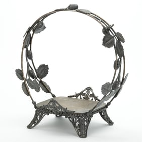 VICTORIAN JAMES TUFTS QUADRUPLE-PLATED BRIDE'S BASKET STAND WITH STRAWBERRIES