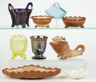 ASSORTED VICTORIAN AND OTHER PRESSED GLASS ARTICLES, LOT OF NINE