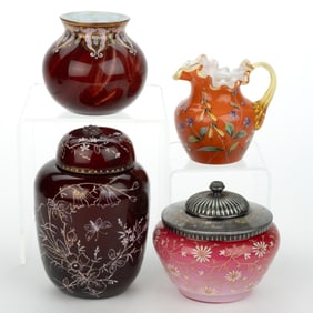 ASSORTED VICTORIAN CASED GLASS TABLE ARTICLES, LOT OF FOUR