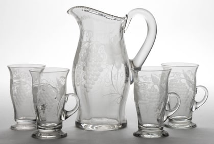 TUTHILL ENGRAVED GLASS ARTICLES, LOT OF FIVE