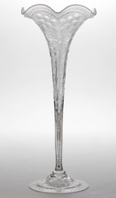 LIBBEY ATTRIBUTED ROCK CUT TRUMPET / LILY VASE