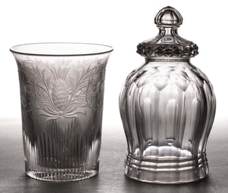 ANGLO-IRISH CUT / ENGRAVED GLASS DRINKING ARTICLES, LOT OF TWO
