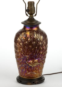 HOCKING GLASS CO. PEACOCK CARNIVAL GLASS ELECTRIC TABLE LAMP