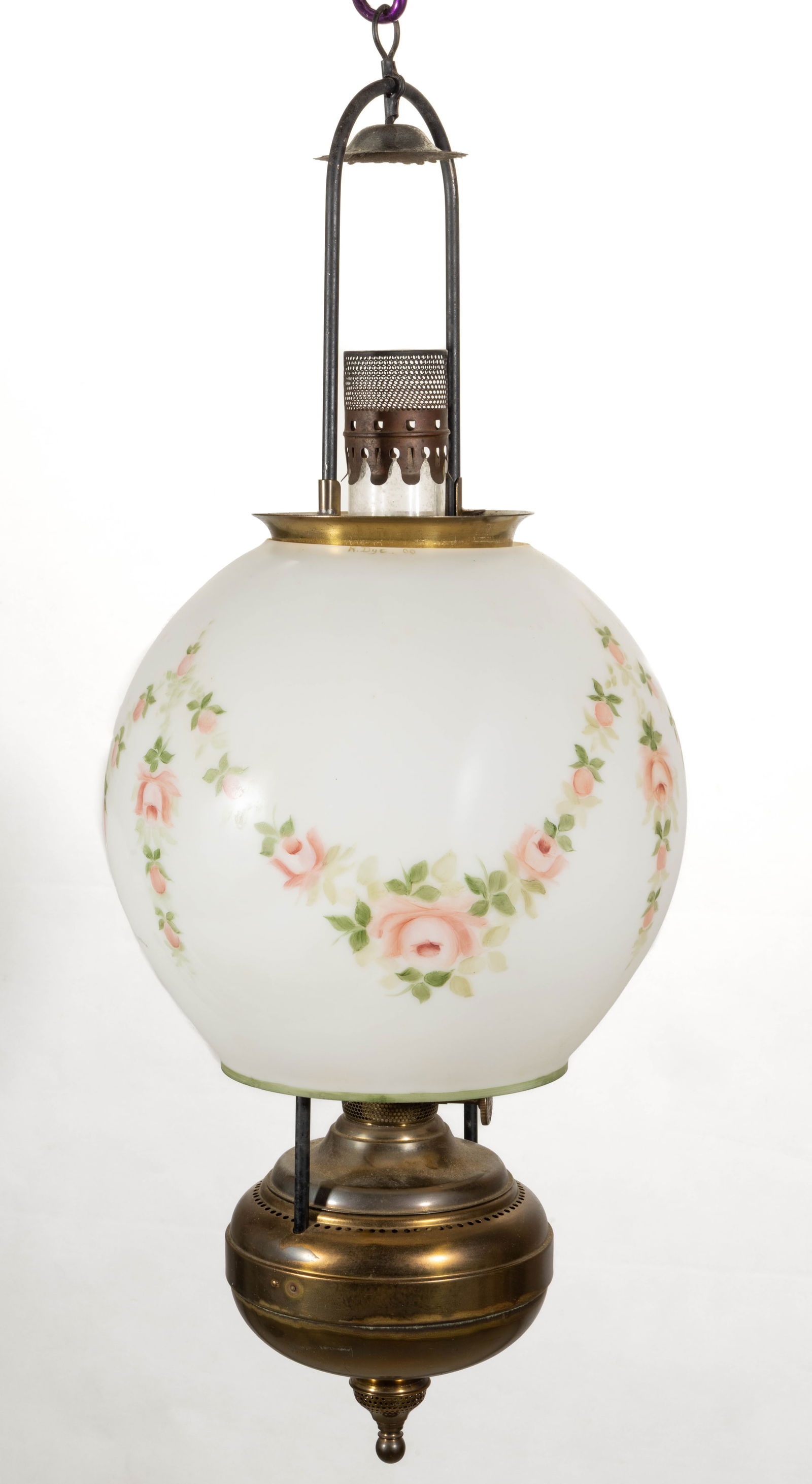 ALADDIN MODEL NO. 6 / NO. 125-A BRASS AND METAL KEROSENE HANGING LAMP