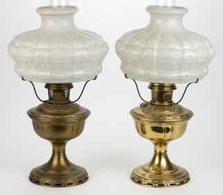 ALADDIN BRASS MODEL NO. 8 KEROSENE TABLE LAMPS, LOT OF TWO