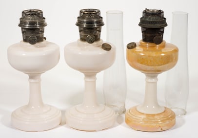 ALADDIN MODEL B-27 AND B-76 A / SIMPLICITY KEROSENE STAND LAMPS, LOT OF THREE