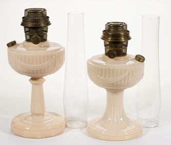 ALADDIN MODEL B-75 AND B-60 / LINCOLN DRAPE TALL AND SHORT PRE-WAR KEROSENE STAND LAMPS, LOT OF TWO
