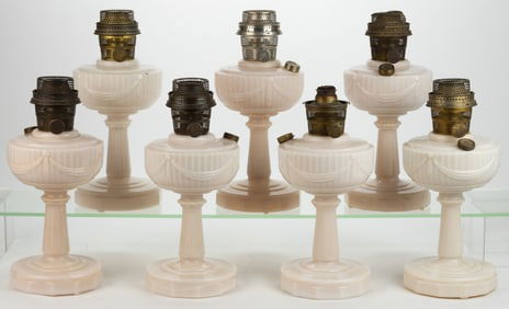 ALADDIN MODEL B-75 / LINCOLN DRAPE TALL KEROSENE STAND LAMPS, LOT OF SEVEN