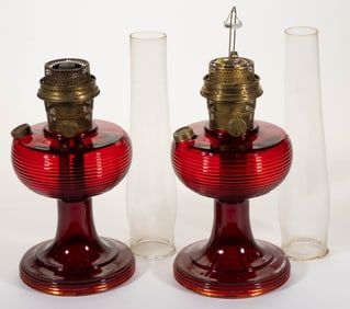ALADDIN MODEL B-83 / BEEHIVE KEROSENE STAND LAMPS, LOT OF TWO