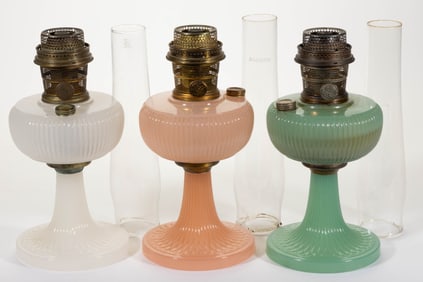 ALADDIN MODEL B-87, B-89, AND B-93 / VERTIQUE KEROSENE STAND LAMPS, LOT OF THREE