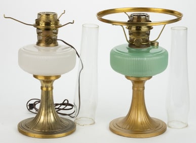 ALADDIN MODEL B-95 AND B-97 / QUEEN KEROSENE STAND LAMPS, LOT OF TWO