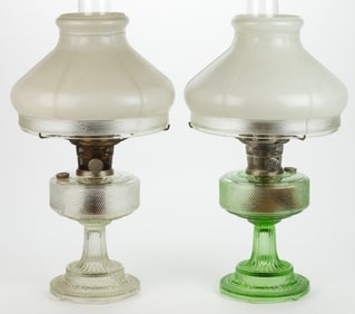 ALADDIN MODEL NO. 104 AND 105 / COLONIAL / HOBNAIL KEROSENE STAND LAMPS, LOT OF TWO