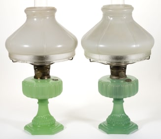 ALADDIN MODEL 111 / CATHEDRAL KEROSENE STAND LAMPS, LOT OF TWO