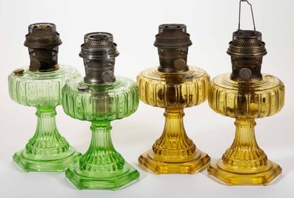 ALADDIN MODEL 108 AND 109 / CATHEDRAL KEROSENE STAND LAMPS, LOT OF FOUR