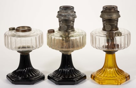 ALADDIN MODELS B-104 AND B-106 / CORINTHIAN KEROSENE STAND LAMPS, LOT OF THREE