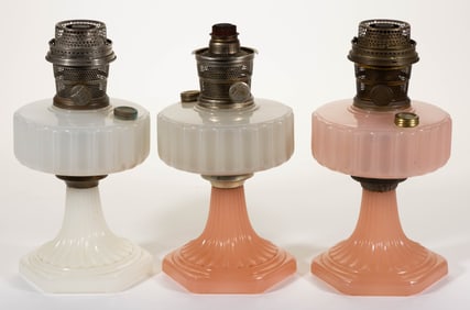 ALADDIN MODELS B-110, B-112, AND B-126 / CORINTHIAN KEROSENE STAND LAMPS, LOT OF THREE
