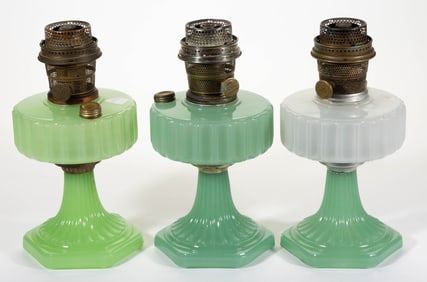 ALADDIN MODELS B-111, B-115, AND B-125 / CORINTHIAN KEROSENE STAND LAMPS, LOT OF THREE