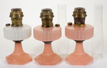 ALADDIN MODELS B-112 and B-126 / CORINTHIAN KEROSENE STAND LAMPS, LOT OF THREE