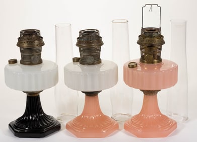 ALADDIN MODELS B-112, B-124, B-126 / CORINTHIAN KEROSENE STAND LAMPS, LOT OF THREE