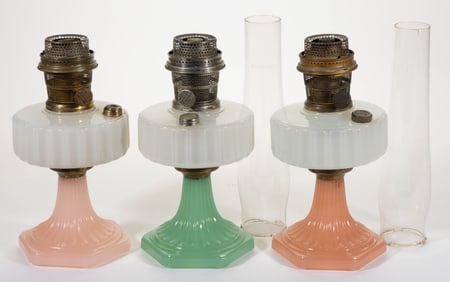 ALADDIN MODELS B-125, B-126 / CORINTHIAN KEROSENE STAND LAMPS, LOT OF THREE