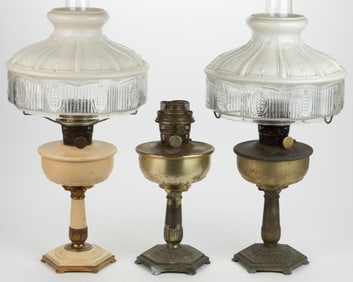 ALADDIN MODEL B-130 AND B-132 / ORIENTALE KEROSENE STAND LAMPS, LOT OF THREE