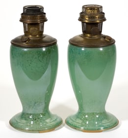 ALADDIN MODEL NO. 1243 VENETIAN ART-CRAFT KEROSENE SHORT VASE LAMPS, NEAR PAIR