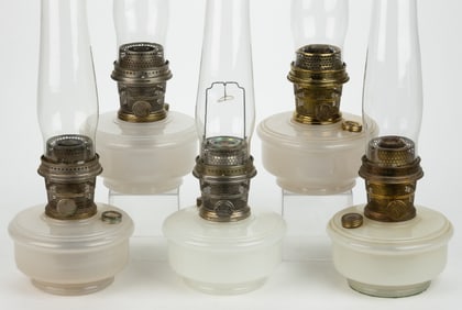 ALADDIN MODEL B / NO. 0152 KEROSENE BRACKET / HANGING / TABLE LAMP FONTS, LOT OF FIVE