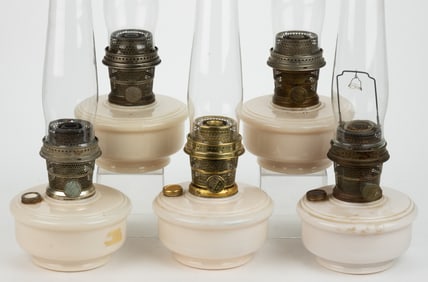 ALADDIN MODEL B / NO. 0153 KEROSENE BRACKET / HANGING / TABLE LAMP FONTS, LOT OF FIVE