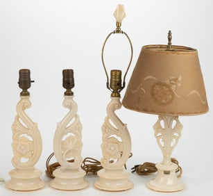 ALADDIN MODEL NO. G-235 AND G-244 ALACITE ELECTRIC TABLE LAMPS, LOT OF FOUR