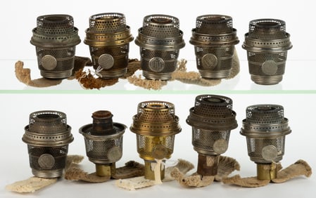 ALADDIN MODELS A AND 12 KEROSENE LAMP BURNERS, LOT OF TEN