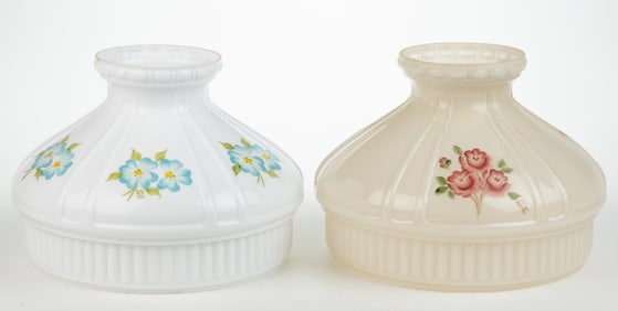ALADDIN MODEL NO. 601 / FLORAL DECORATED LAMP SHADES, LOT OF TWO