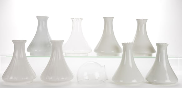 ASSORTED ANGLE LAMP ELBOWS AND SHADES, LOT OF NINE