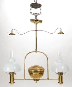 STANDARD OIL COMPANY "RAYO" DOUBLE-ARM PENDANT HANGING LAMP