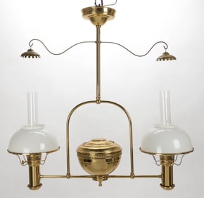 STANDARD OIL COMPANY "RAYO" DOUBLE-ARM PENDANT HANGING LAMP