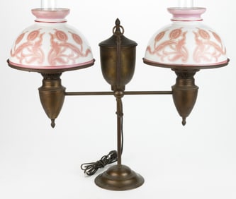 BRADLEY & HUBBARD BRASS DOUBLE- ARM KEROSENE STUDENT LAMP