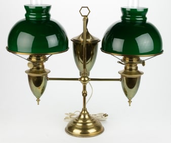 BRADLEY & HUBBARD BRASS DOUBLE-ARM KEROSENE STUDENT LAMP