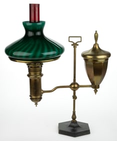 E. MILLER BRASS DOUBLE-ARM KEROSENE STUDENT LAMP