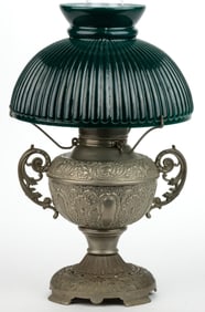 E. MILLER & CO "VESTAL" NICKEL-PLATED METAL KEROSENE TABLE LAMP