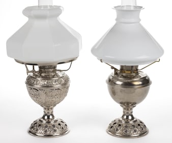 ASSORTED BRADLEY & HUBBARD "JUNIOR NO. 1" KEROSENE CENTRAL-DRAFT STAND LAMPS, LOT OF TWO