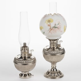 BRADLEY & HUBBARD "LITTLE B & H" KEROSENE CENTRAL-DRAFT LAMPS, LOT OF TWO